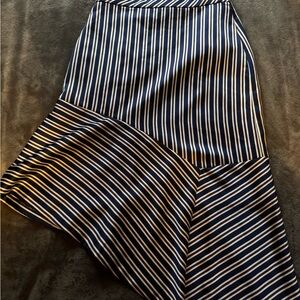 Banana Republic Navy and White Asymmetrical Striped Midi Skirt